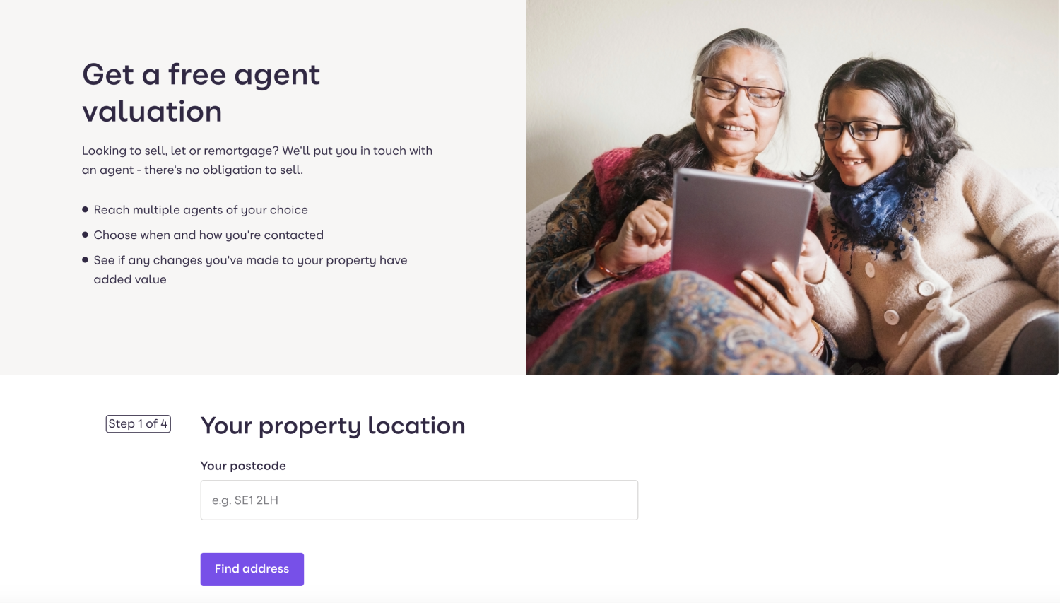 An image of a Zoopla form which allows users to request a valuation of their homes from an estate agent