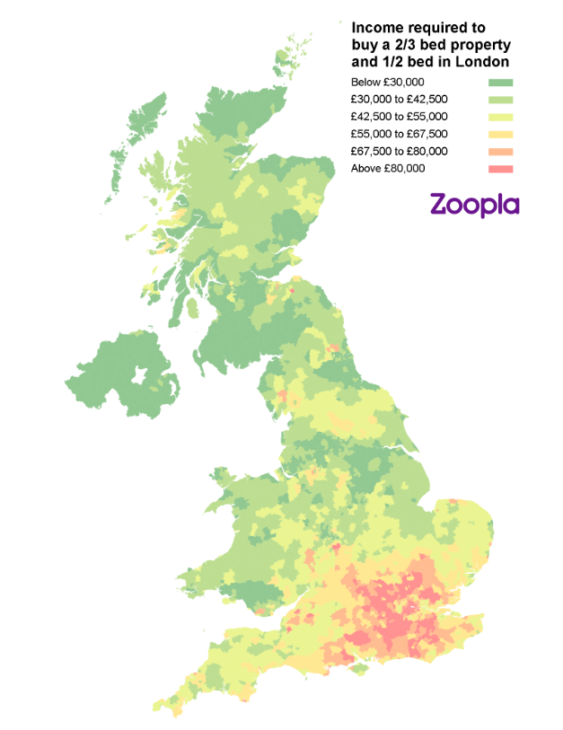 Map showing affordable housing in the UK for first-time buyers