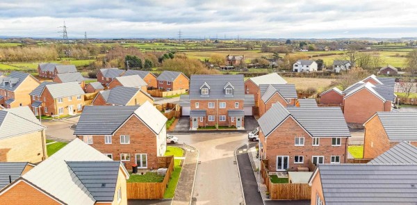 Aerial view of a new-build development in Fylde