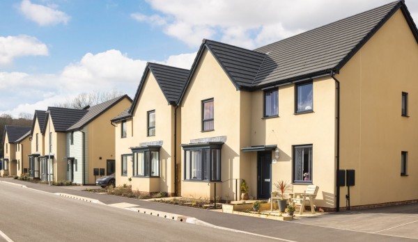 A computer generated image of a row of new-build houses in Chepstow, Wales