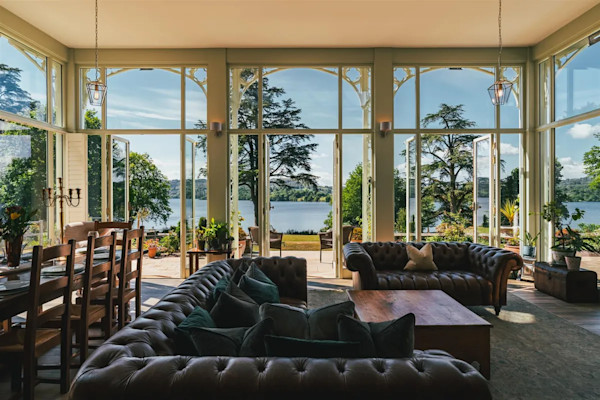 The impressive French windows of a Lake Windermere home
