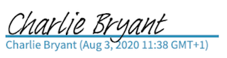 Charlie Bryant's signature dated 3 August 2020