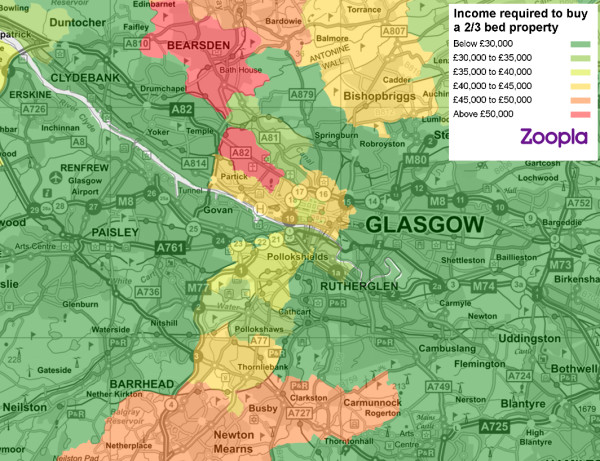 Affordability heat map for first time buyer Glasgow