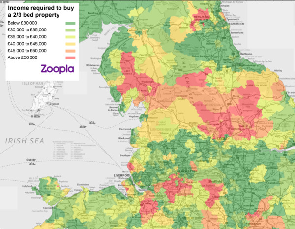 Map showing first time buyer affordability in the North West