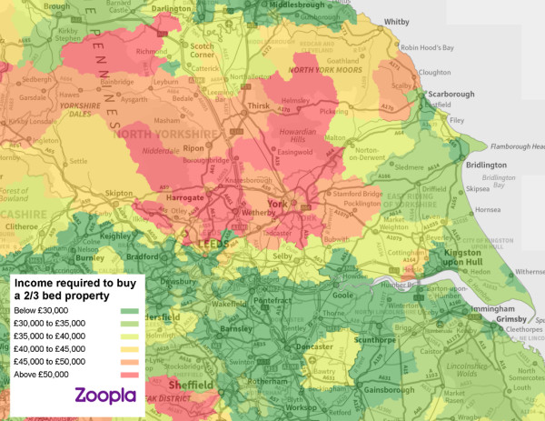 Affordability heat map for first time buyers Yorkshire and Humberside