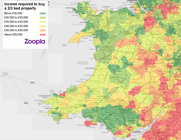Affordability heatmap for first time buyer Wales 