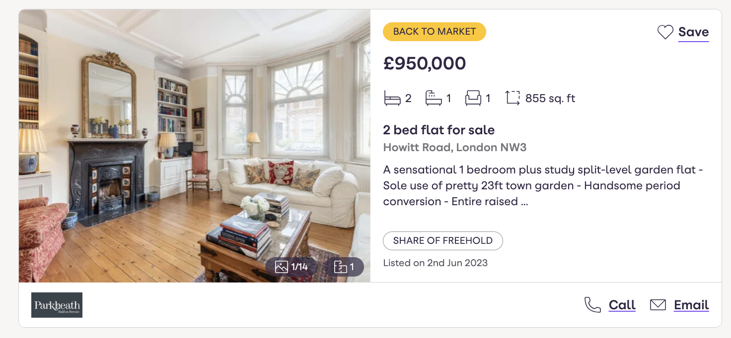 An example of a property listing on Zoopla which shows the "back to market" label