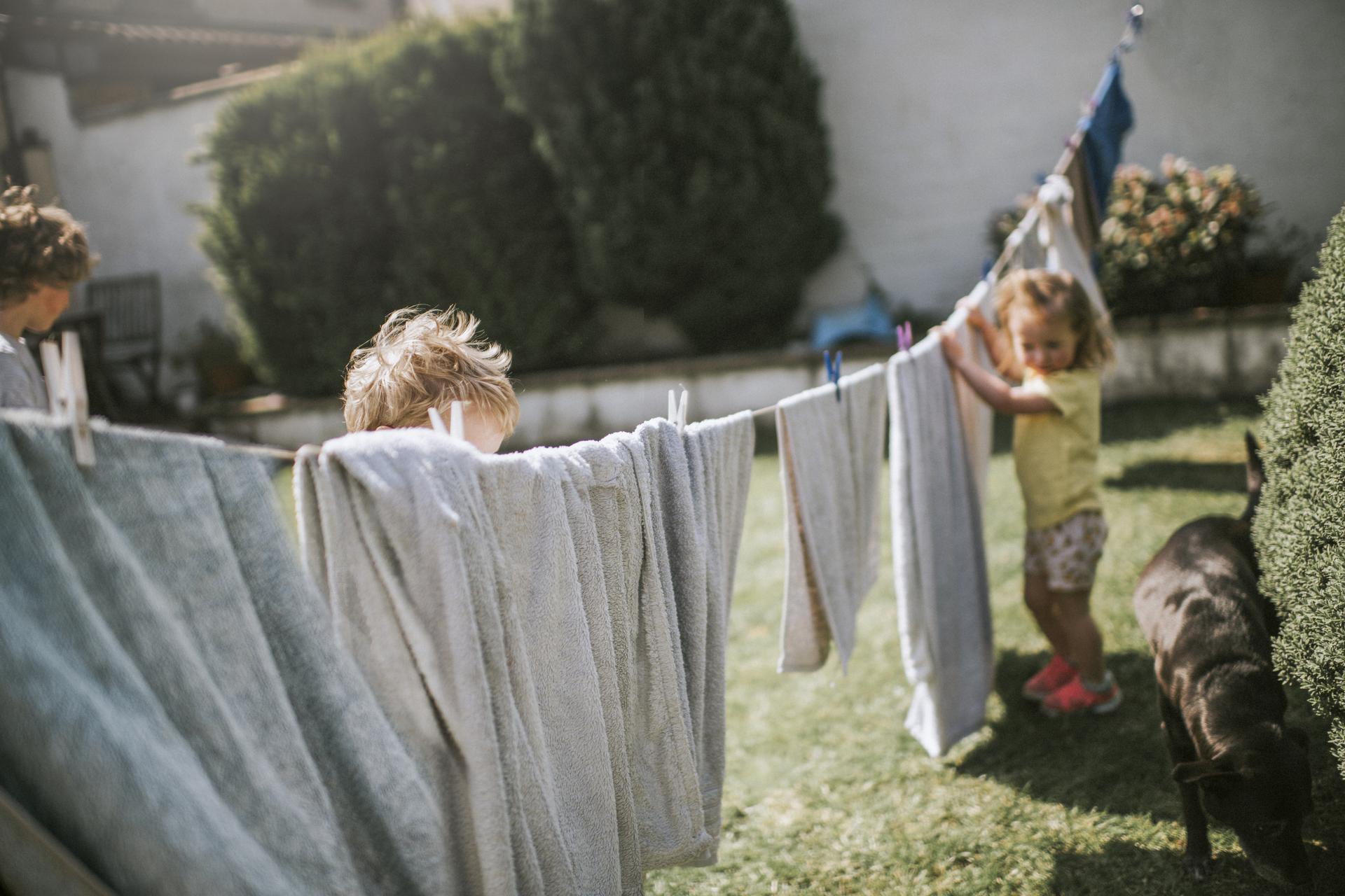 In joyful expectation - On a clothesline hangs freshly washed baby