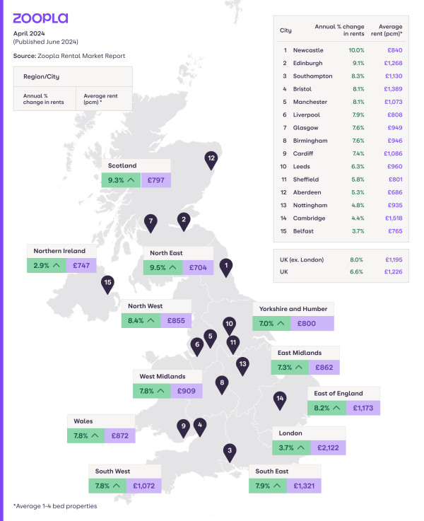 RMR June 2024: map of UK rental growth