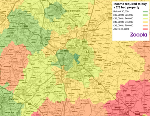 Map showing most affordable places for first-time buyers to live in Leicester