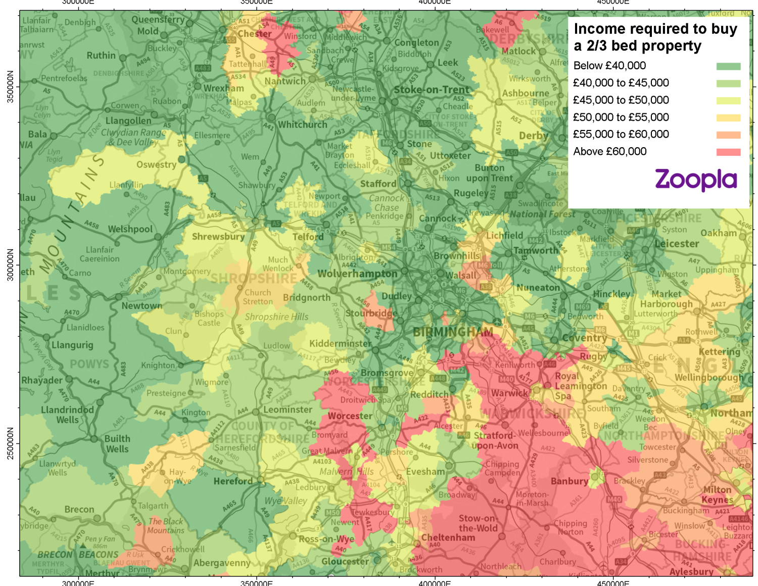 Affordability heat map of Birmingham