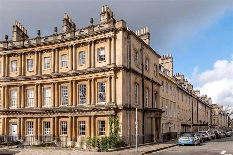 Outside shot of Georgian-style end terrace house in Bath