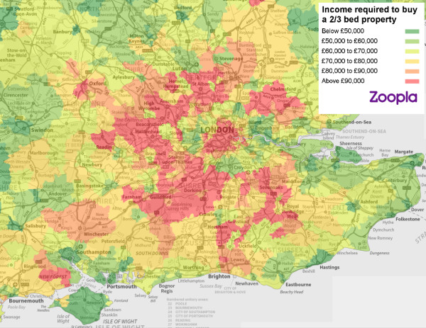 Heat map of affordable place to live South East