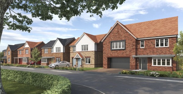 A computer generated image of a street of new-build homes at Cygnet Park, a new-build development in North Tyneside