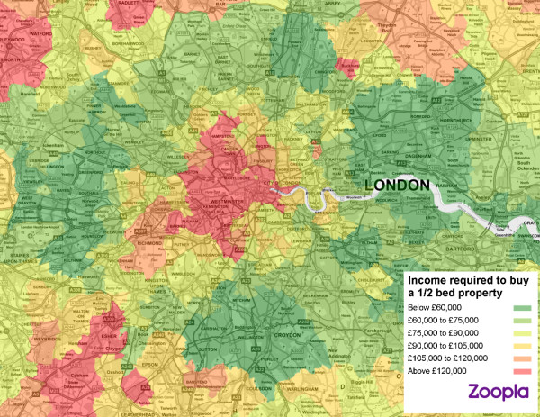 Heat map of the most affordable places to buy in London