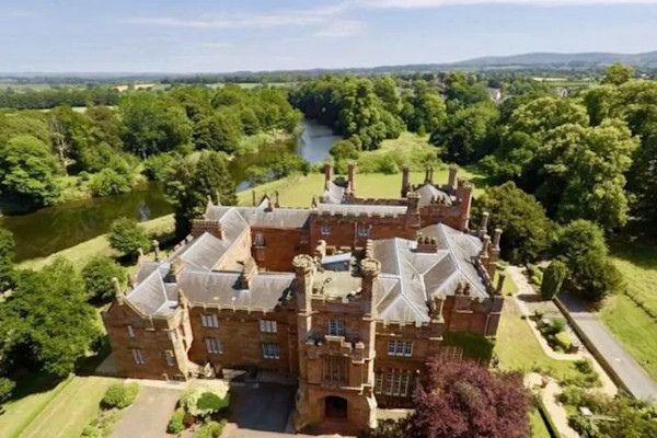 Aerial view of a rare “calendar” mansion in Warwick Bridge, Carlisle