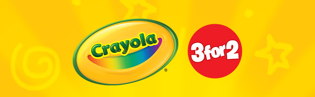 A selection of Crayola products on a yellow textured background.