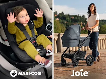 Travel system and car seat baby savings on essentials on the brown background 