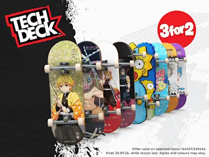 selection of 3 for 2 tech deck promotion on the white and black background 