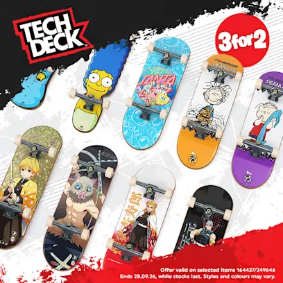 selection of 3 for 2 tech deck promotion on the white and black background 