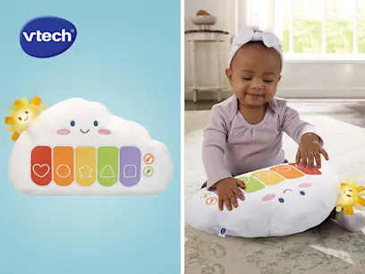 VTech Rainbow Cloud Piano Toy on the blue background 
