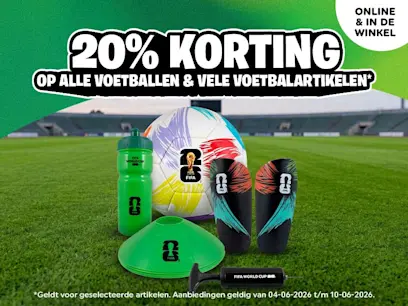 20% korting op alle voetballen en vele voetbalartikelen