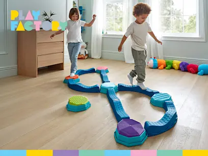 Play Factory brings active fun indoors with a colourful balance and stepping-stone obstacle course. Kids can jump, balance and navigate different paths while developing coordination, confidence and gross motor skills through play.
