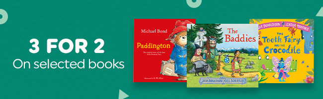 selection of 3 for 2 books promotion on the green background 