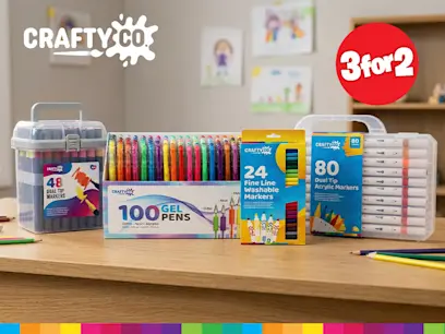 A selection of Crafty co colouring sets on a table in a bright room