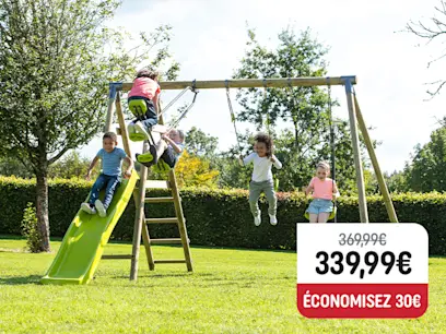 Aire de Jeu en Bois Toboggan Balançoires et Face-à-Face