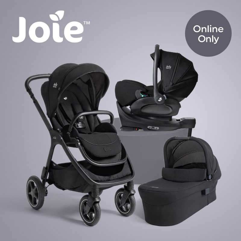 Joie Finiti Flex 3-in-1 Travel System Bundle with i-Level Pro Car Seat and ISOFix Base Eclipse on the grey background