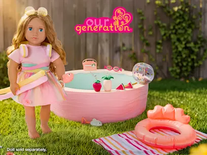 Our Generation Poolside Fun Playset on a garden background