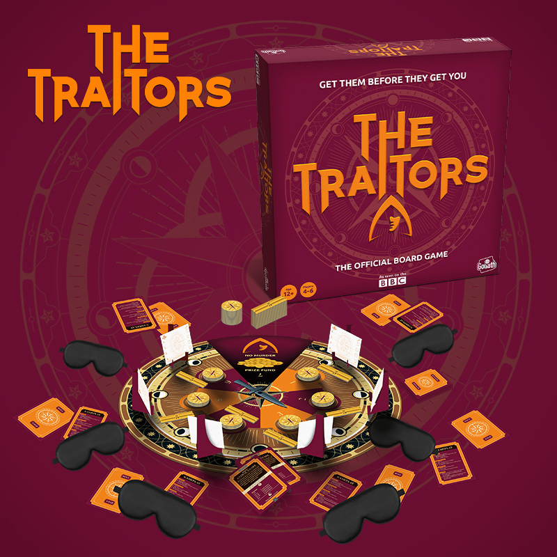 the traitors board game on the burgundy background