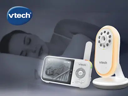 VTech VM3258 Night Light Video Baby Monitor with 2.8 Inch Screen on the grey background