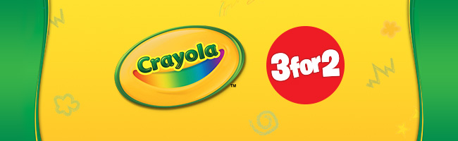 3 for 2 on Crayola on the yellow background 