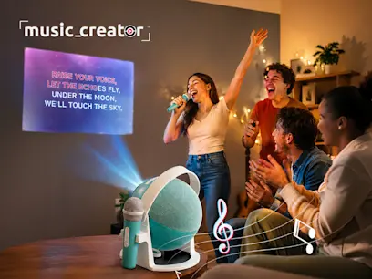 Music Creator Karaoke Projector in action on the indoor background 