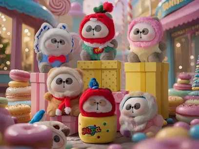 characters of Mr. Pa Surprises blind box on the colorful background 