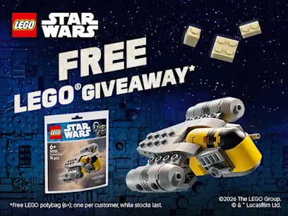 LEGO Star Wars free set on a dark space themed background.