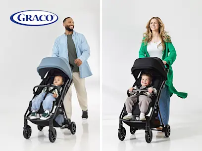 Graco Miravi Compact Strollers Black and Blue on the grey background