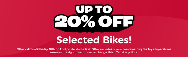 up to 20% off selected bikes! on the red background 