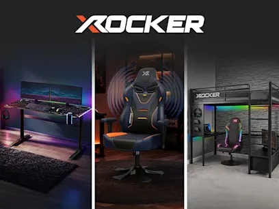 x rocker gaming furniture, beds, desks and chairs with RGB lights