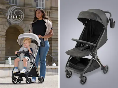 cygnet strollers almond and black on the grey and outdoor backgrounds