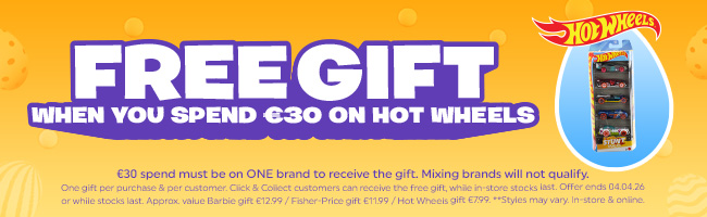 Free Gift Easter Mattel promotion on the yellow background 