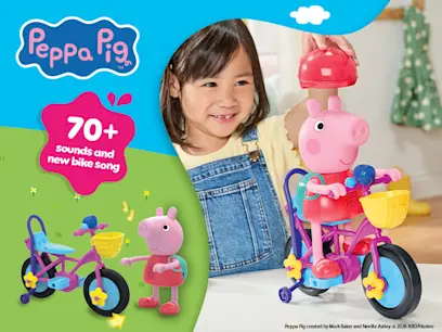 Peppa Pig Ready, Pedal, Go Peppa Interactive Toy on the colourful background 