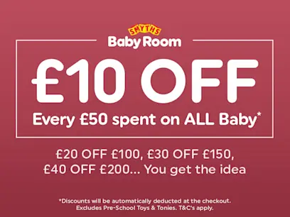 Baby 10 off every 50 spent on the red background 