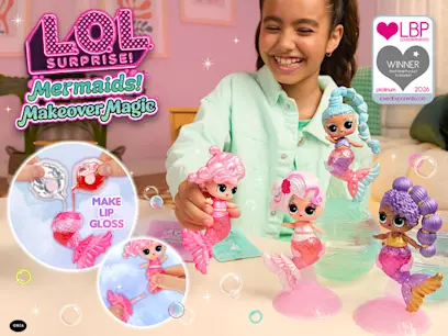 L.O.L. Surprise! Mermaid dolls on a colourful background.