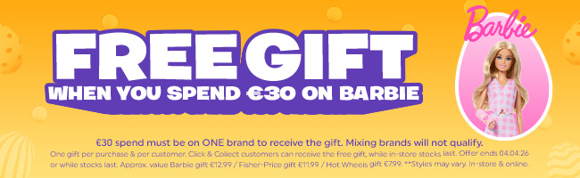 Free Gift Easter Mattel promotion on the yellow background 