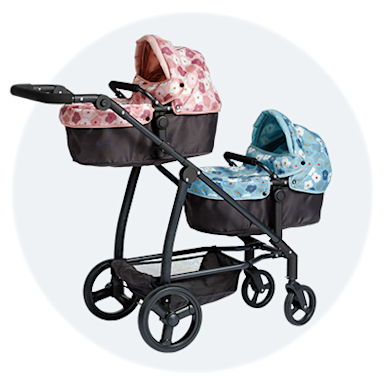 Ivy & Lily Travel button with an image of the Ivy & Lily City to Park Twin Dolls Pram
