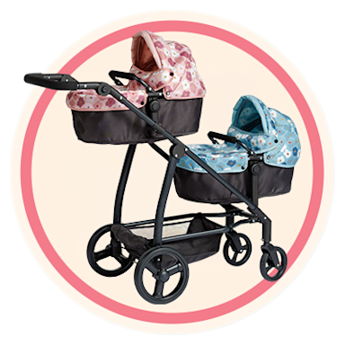 Ivy & Lily Travel button with an image of the Ivy & Lily City to Park Twin Dolls Pram