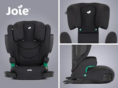 3 images of Joie i-Trillo FX i-Size ISOFix R129 High-Back Booster Seat Shale on the grey background 
